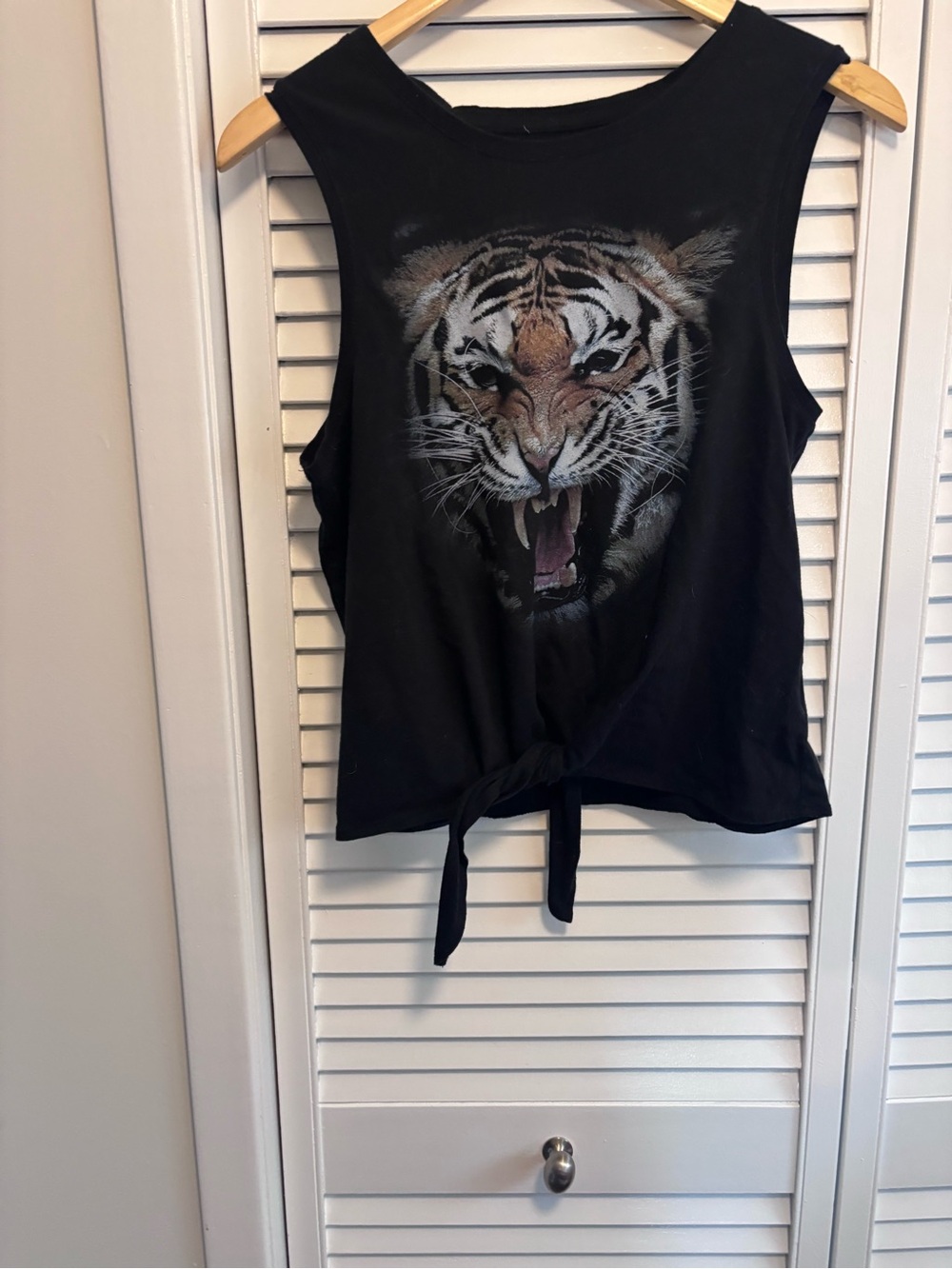 Black Tiger Graphic Tie-Front Tank Top